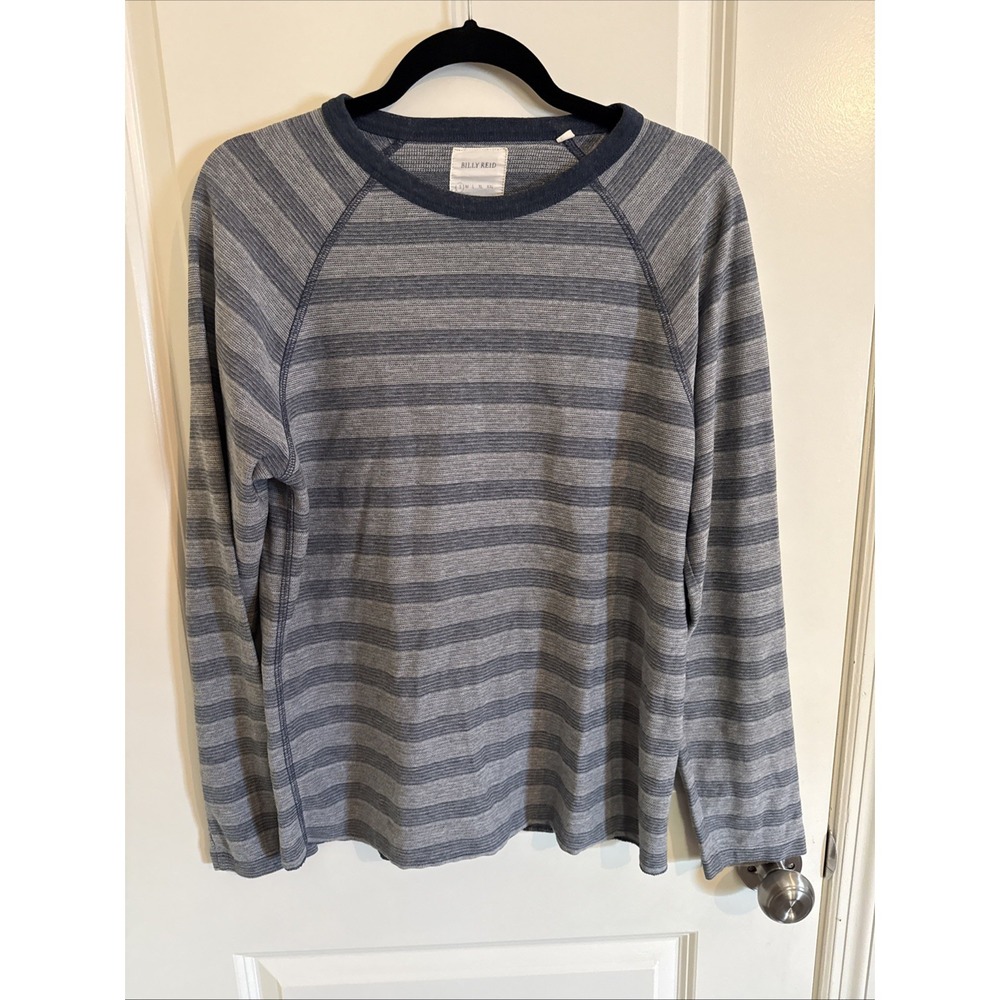 Billy Reid Mens Gray Blue Stripe Raglan Long Sleeve Crew Neck T‎ Shirt Size S
